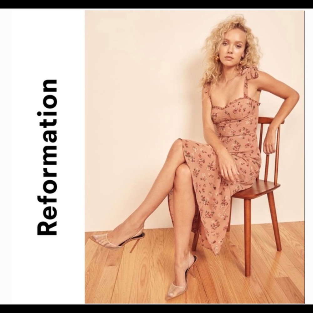 Reformation Nikita Floral Midi Dress in Arianne Pink